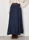 Slub Shimmer Maxi Skirt, Navy, large