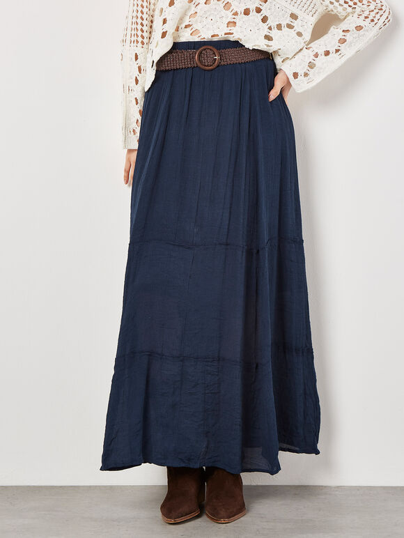 Slub Shimmer Maxi Skirt, Navy, large