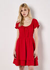 Eyelet Embroidery Tiered Mini Dress, Red, large