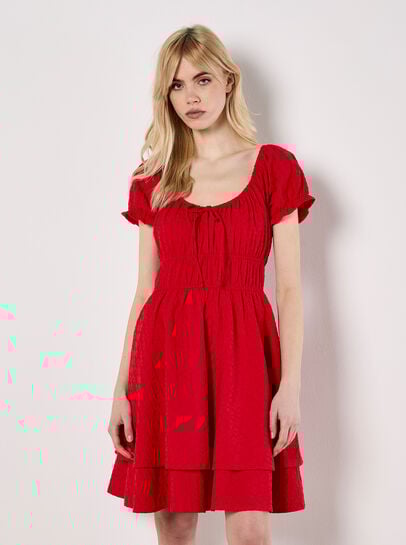 Eyelet Embroidery Tiered Mini Dress