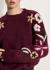 Embroidered Floral Sleeve Chunky Knit Jumper, Burgundy, large