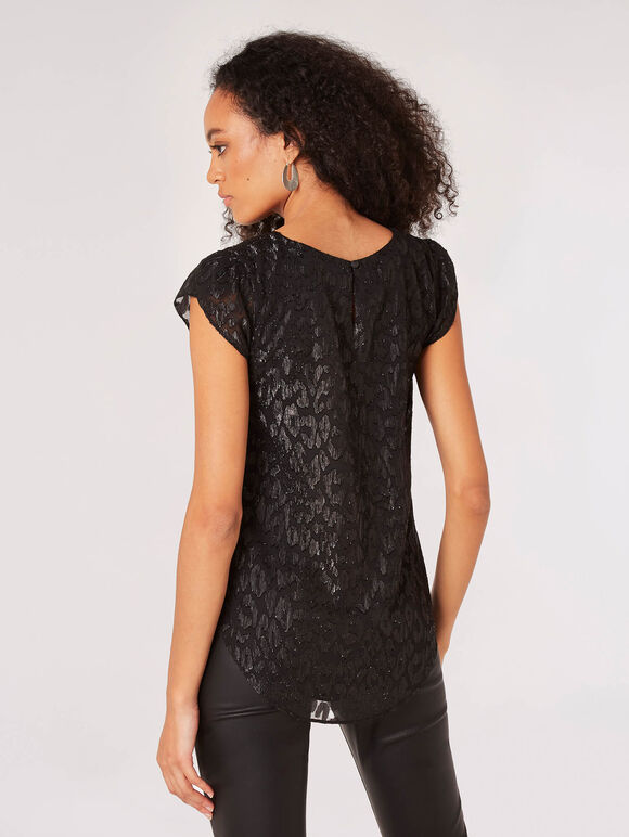 Animal Lurex Jacquard Top, Black, large