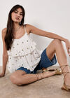 Sequin Spot Tiered Camisole Top, White, large
