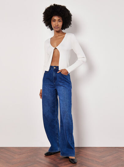Ribbed Knit Front Clip Cardigan
