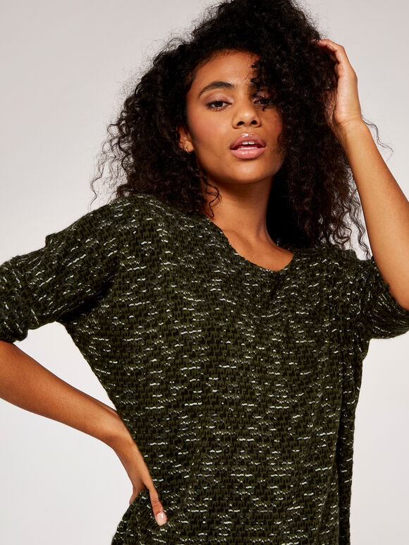 Fuzzy Puzzle Oversized Top, Khaki, large