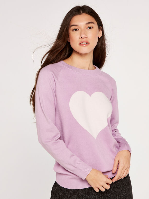 Statement Heart Jumper, Lilac, large