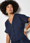 Lightweight V-neck Blouse, Navy, large