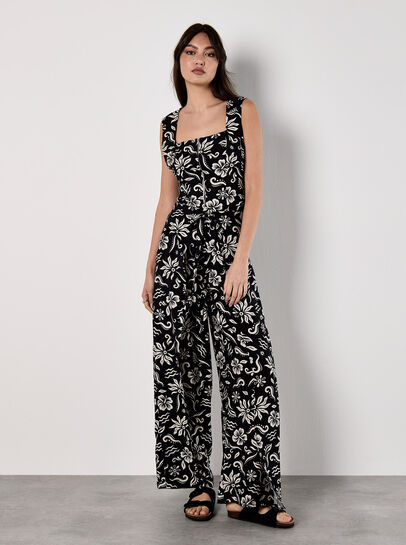 Tropical Print Wrap Leg Trousers