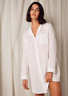 Embroidered Stripe Shirt Dress, White, large