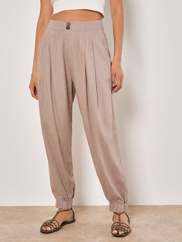 Linen Blend Woven Joggers, Brown, large