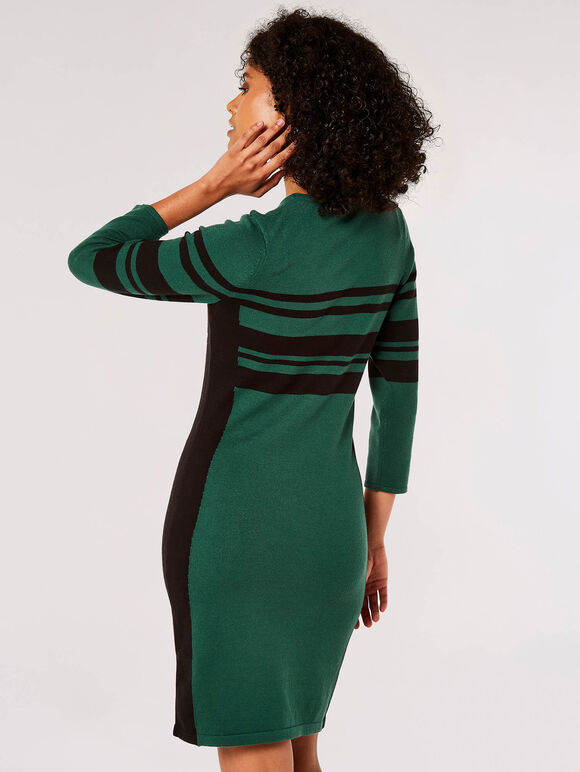 Stripe Panel Bodycon Mini Dress, Green, large