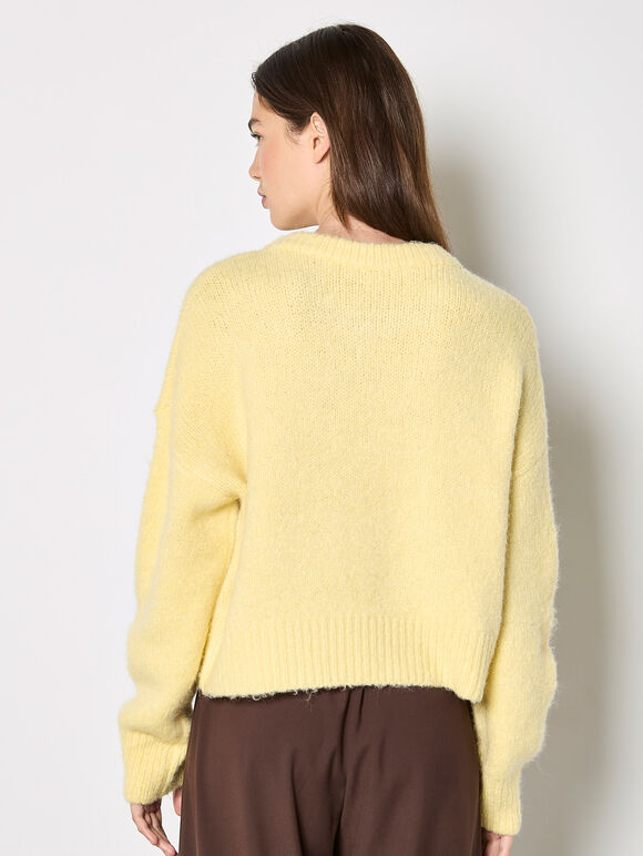 Daisy Applique Chunky Knit Jumper, Yellow, large