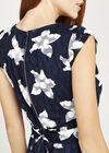 Graphic Flower Tie Back Dress, Navy, large