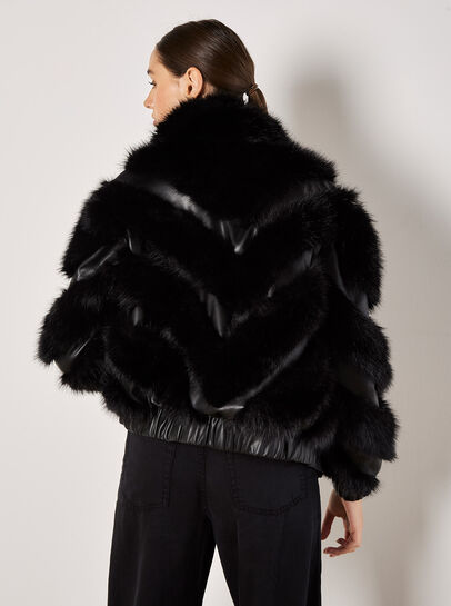 Faux Leather Chevron Fur Jacket