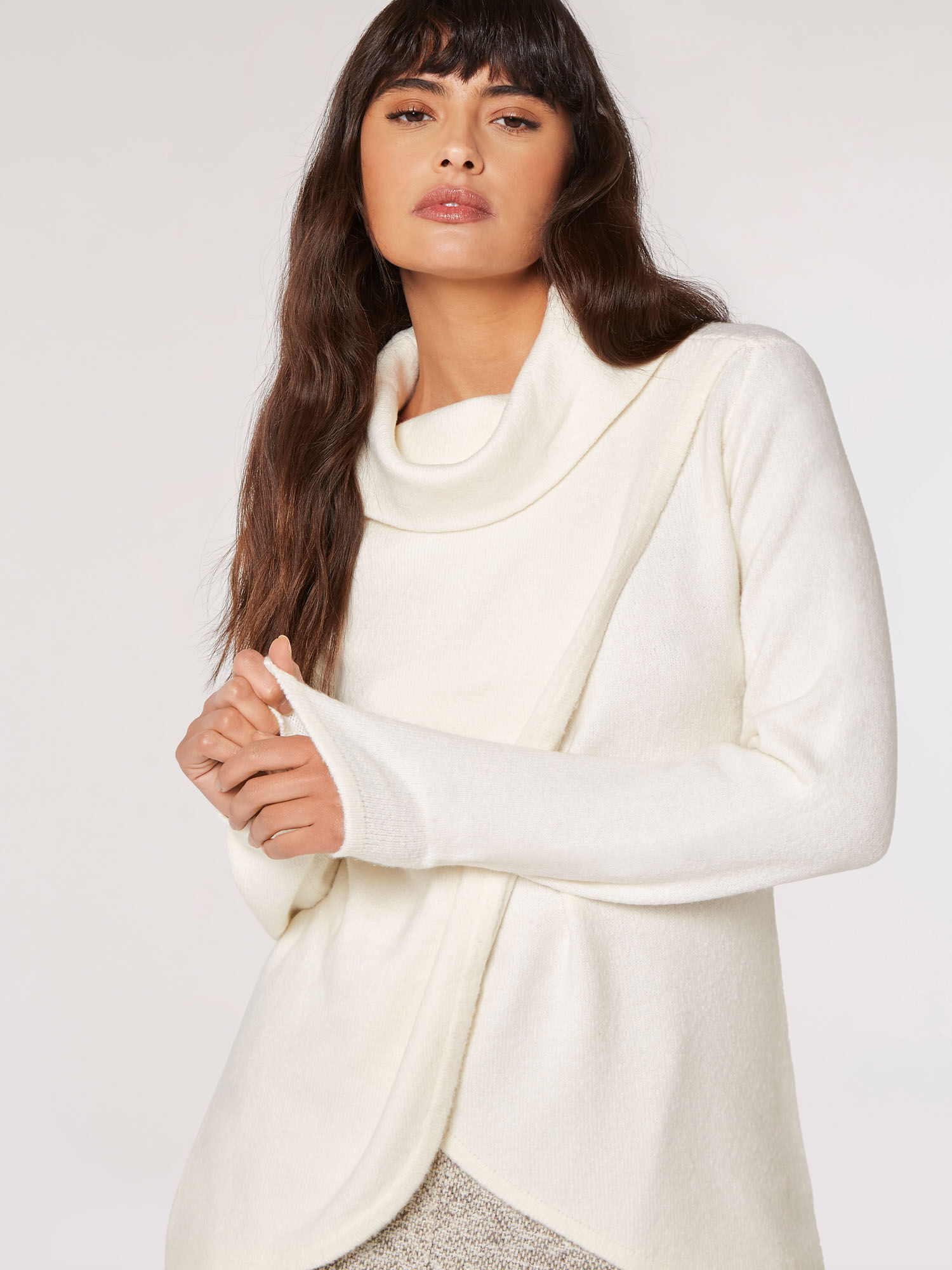 Roll Neck Wrap Jumper Apricot Clothing