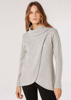 Roll Neck Wrap Jumper, Grey, large