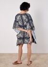 Scarf Print Kimono Mini Dress, Navy, large