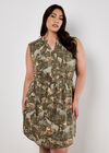 Tropical Animal Print Zip Mini Dress, Khaki, large