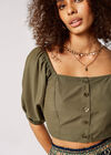 Smock Detail Cropped Top, Khaki, large