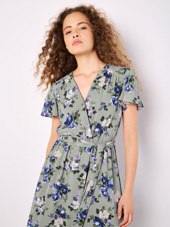 Painterly Roses Wrap Maxi Dress, Mint, large