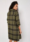 Check Shirt Swing Mini Dress, Khaki, large