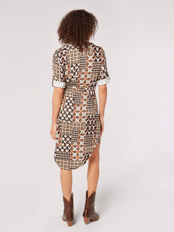 Patchwork Shirt Mini Dress, Brown, large