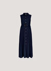 Linen Blend Shirt Midi Dress, Navy, large