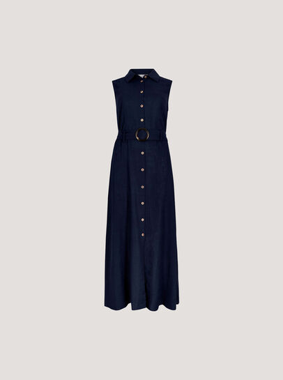 Linen Blend Shirt Midi Dress
