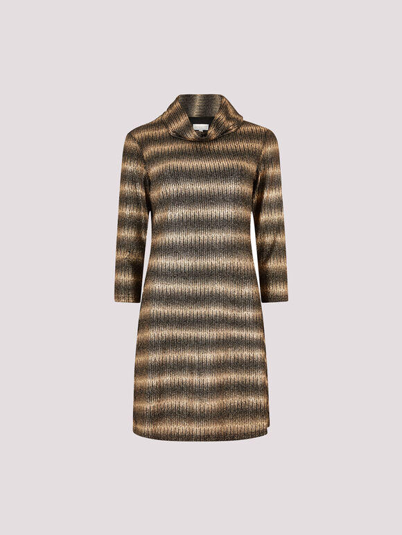Metallic Stripe Shift Mini Dress, Black, large