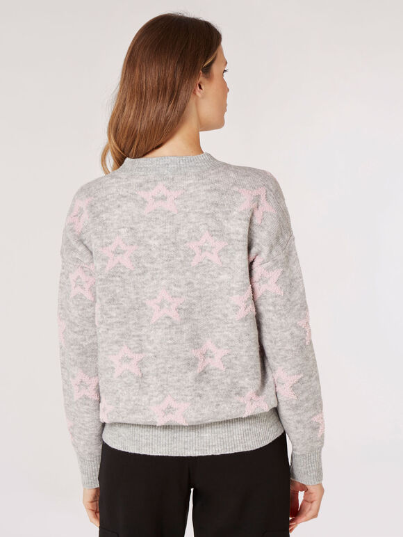 Star Crew Neck Jumper, Grey, large