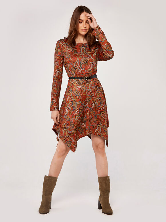 Longsleeve Hankyhem Dress, Orange, large