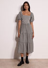 Cotton Gingham Milkmaid Midaxi Dress, Black, large