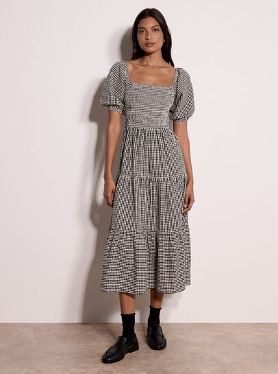 Cotton Gingham Milkmaid Midaxi Dress