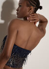 Fringe Sequin Bandeau Crop Top, Navy, large