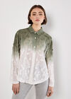 Embroidered Leaf Ombre Cotton Shirt, Khaki, large