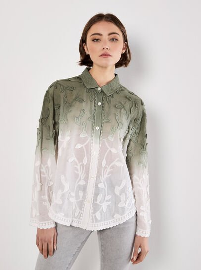Embroidered Leaf Ombre Cotton Shirt