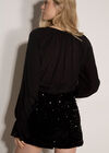 Velvet Sequin Mini Skort, Black, large