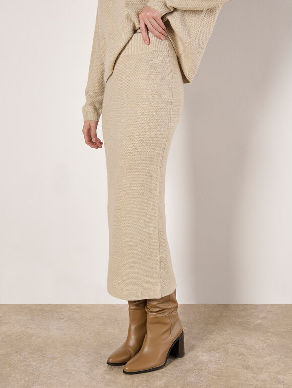 Waffle Knit Midaxi Skirt, Stone, large