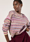 Multicoloured Stripe Aran Jumper, Pink, large
