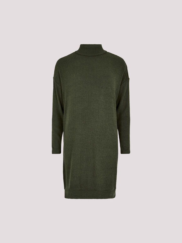 Ribbed Knit Mini Dress, Green, large