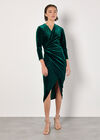 Glitter Velvet Wrap Midi Dress, Green, large