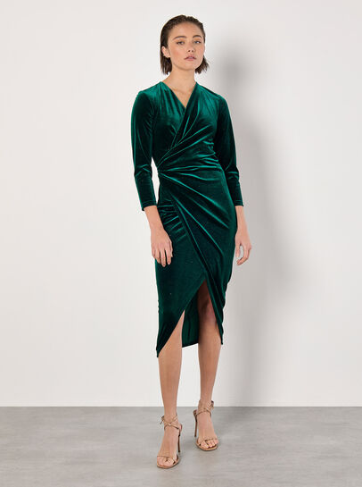 Glitter Velvet Wrap Midi Dress
