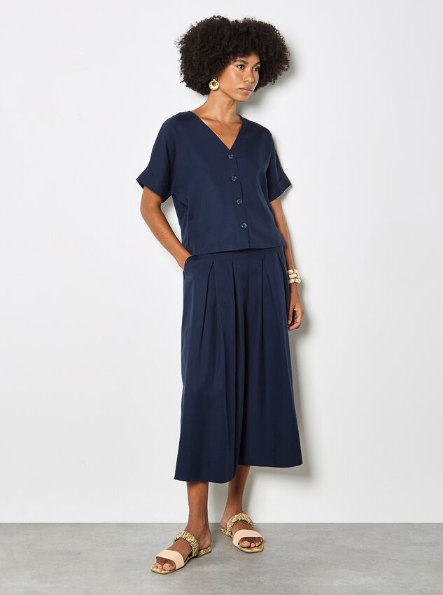 Lightweight V-neck Blouse, Navy, large