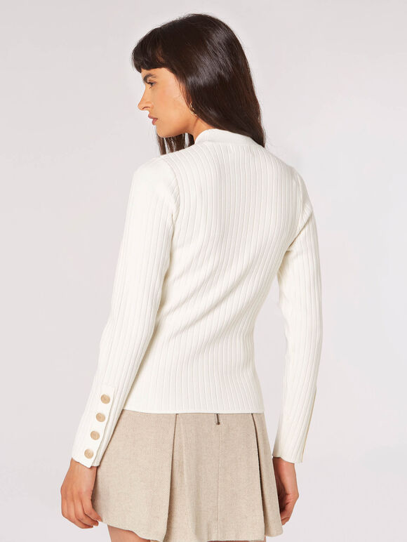 Gold Button Ribbed Jumper, Cream, large