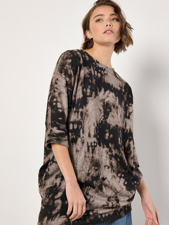 Tie Dye Knit Mini Dress, Stone, large