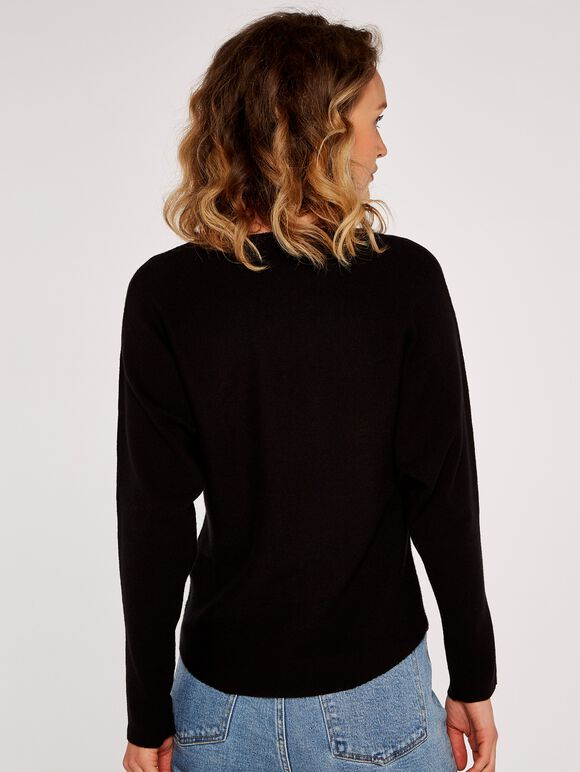 Stud Detail Batwing Jumper, Black, large