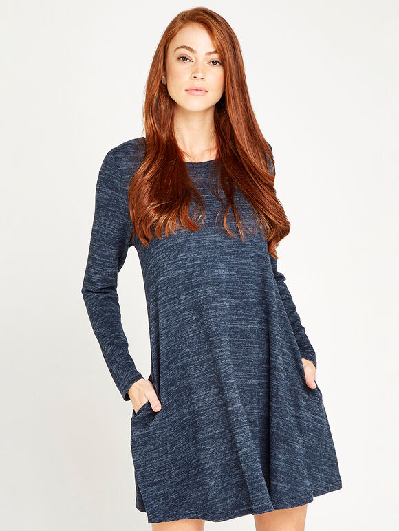 Marl Pocket Swing Dress, Navy, large