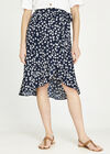 Floral Dot Tie Waist Wrap Skirt, Navy, large