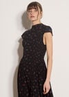 Floral Crepe Smocked Midi Dress, Black, large
