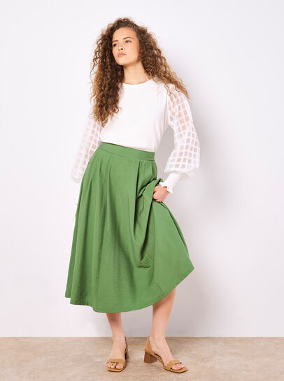 Pleated A-Line Midi Skirt